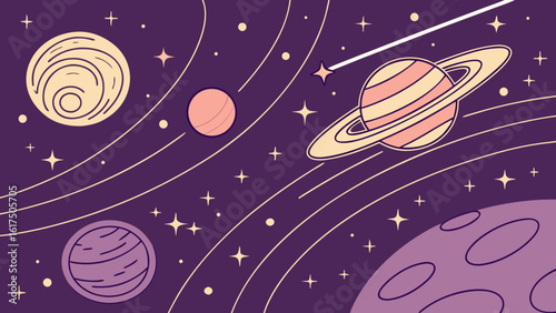 Explore the universe planets and stars vector illustration space galaxy background for kids science and astronomy