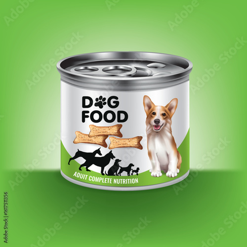 Design a can for dog food. Aluminum cans for food packaging.