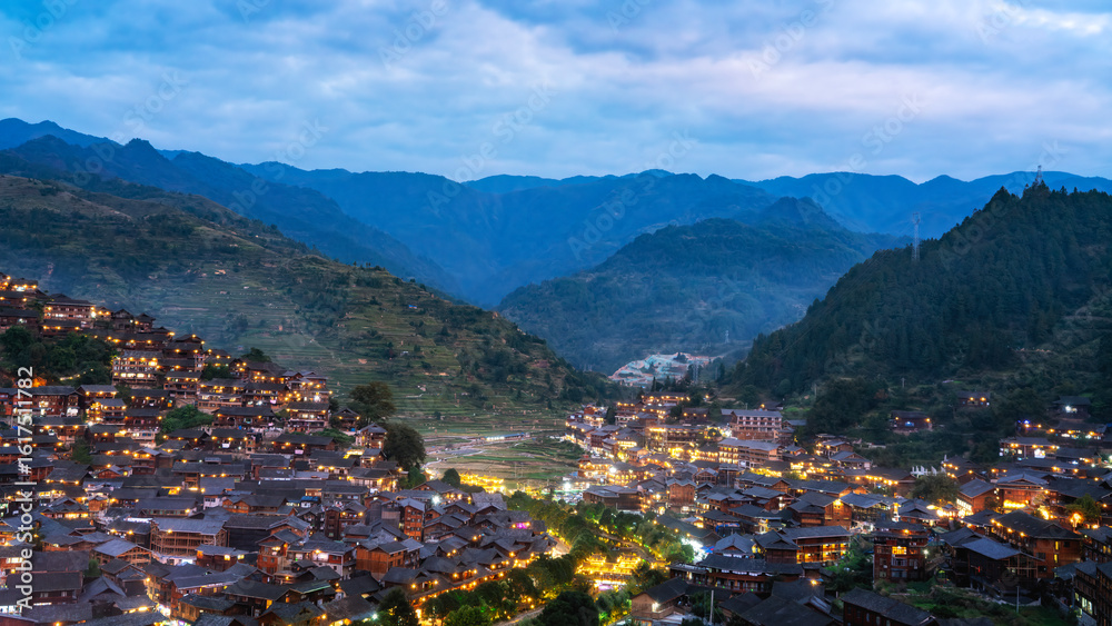 Fototapeta premium Evening Mountain Village Panorama Very good content.