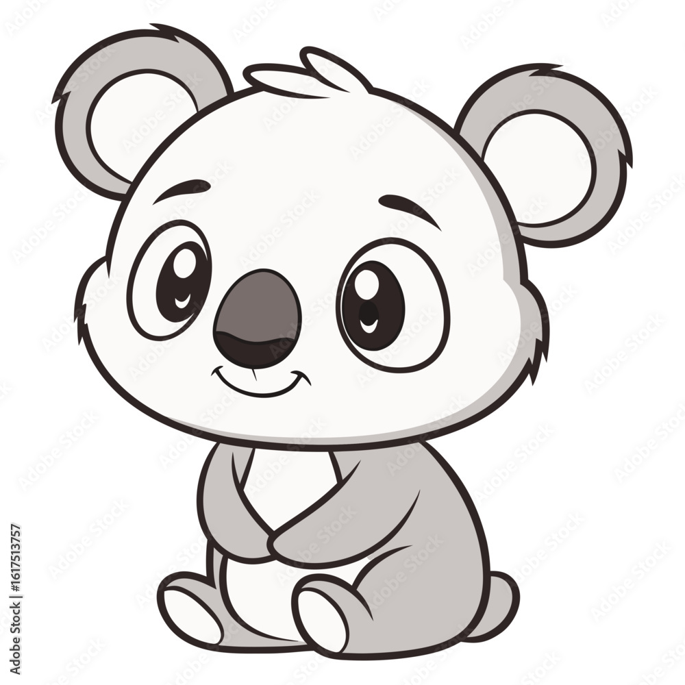 Obraz premium Cute cartoon koala bear sitting with paws together and smiling animal