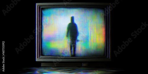 Wallpaper Mural mysterious figure behind a glitchy retro television screen Torontodigital.ca