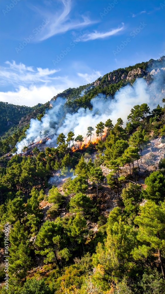 Obraz premium Forest fire on mountainside