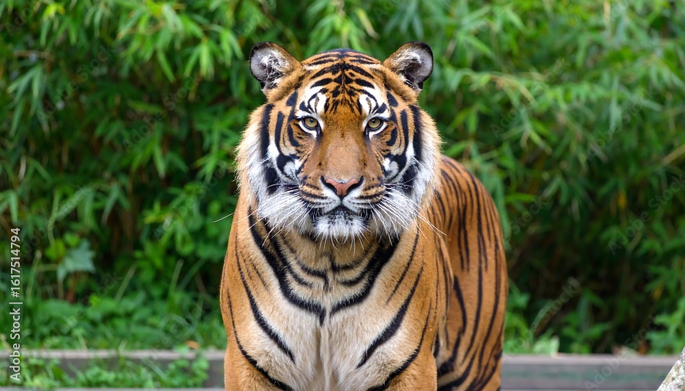 Obraz premium Close-up tiger portrait in green foliage