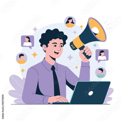 Social Media Marketing Business Illustration of Promotion and Communication