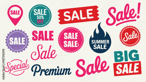 Sale Badges and Stickers Summer, Premium, and Big Sale Marketing Graphics for Promotional Material Design