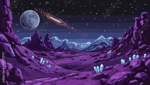8-Bit Galaxy Landscape with Alien Terrain