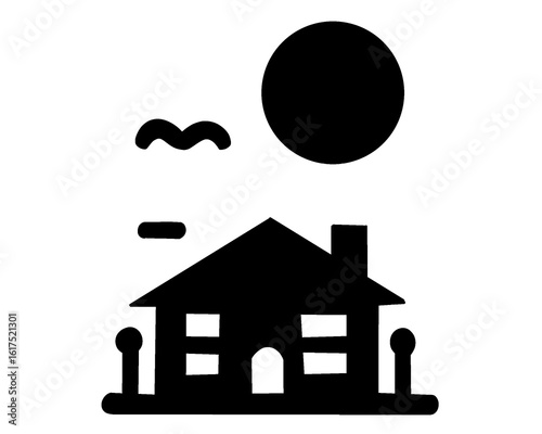House silhouette. Minimalist house icon in black and white. House isolated on a white background. Vector illustration.