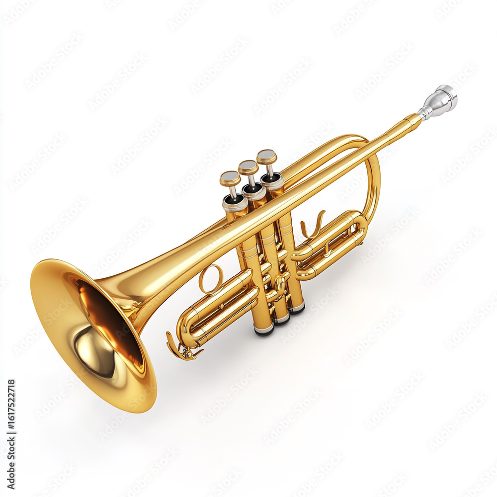 Obraz premium Golden Trumpet Musical Instrument on White Background brass instrument