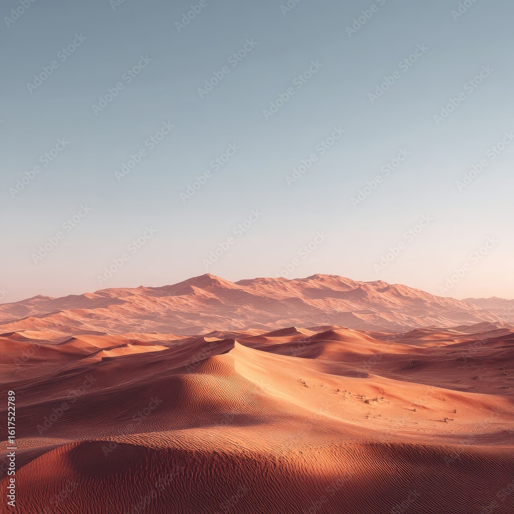 Naklejka premium Vast desert landscape, pale hues, serene vista