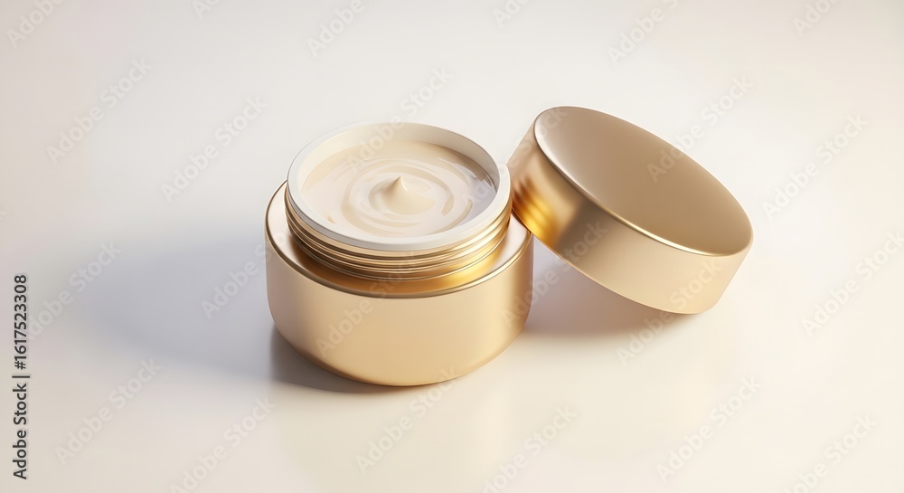 Gold Cosmetic Cream Jar Open, Isolated on White Background Gold Cosmetic Cream Jar Open, Isolated on White Background