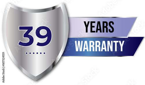 Minimalist years warranty shield label icon badge design. blue and silver color. Guarantee, quality assurance, protection. warranty badge sign insignia symbol with stars on transparent background