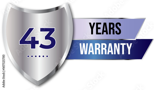 Minimalist years warranty shield label icon badge design. blue and silver color. Guarantee, quality assurance, protection. warranty badge sign insignia symbol with stars on transparent background