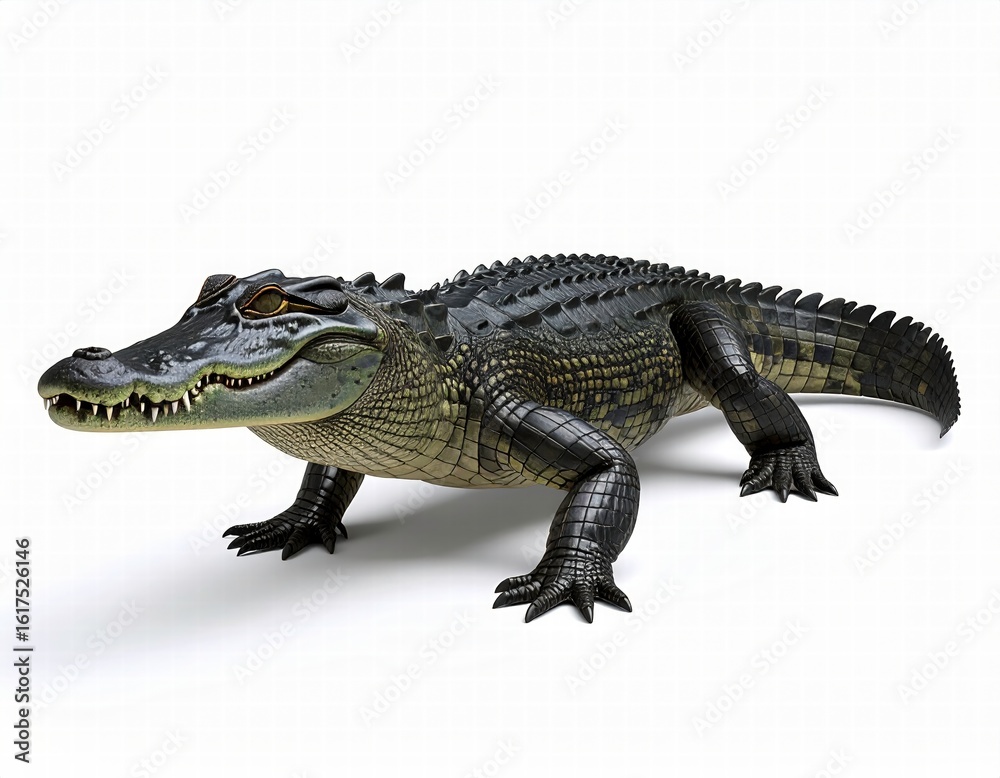 Obraz premium a 3D render of crocodile, positioned left, isolated white background