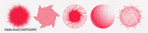 A set of various spheres. Virus particle. Pathogen organism. Abstract fluffy element. 3D vector illustration for banner, flyer, brochure, booklet, presentation or cover.