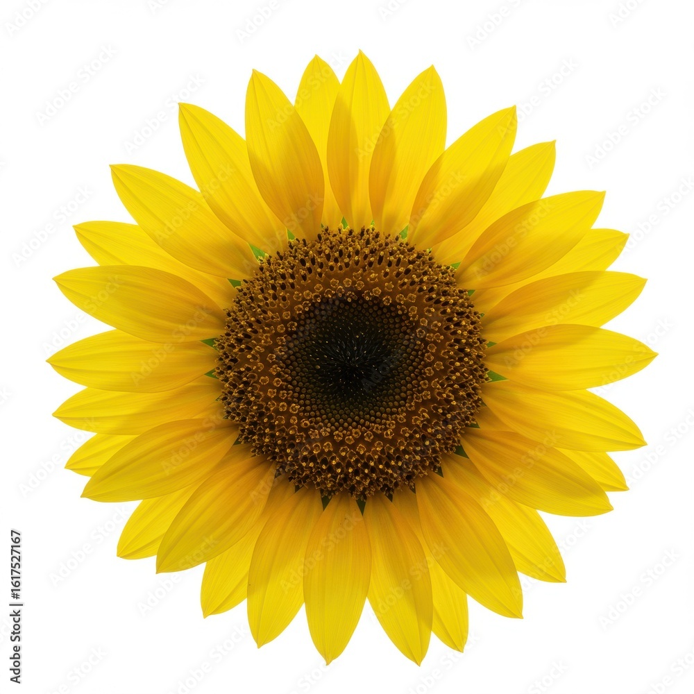 Fototapeta premium Radiant sunflower isolated on white background for cards, posters and prints.