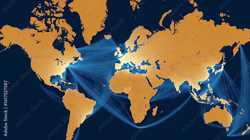 Countries Connecting A world map with colorful lines connecting different countries ...