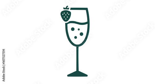 Cocktail glass with strawberry garnish and bubbles inside  