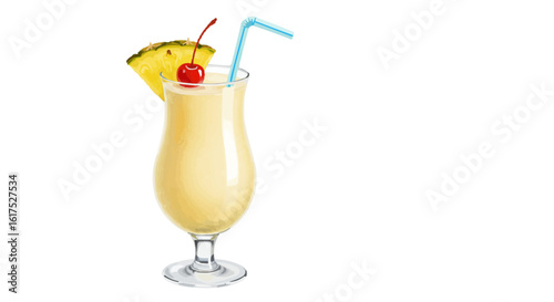Tropical cocktail served in a glass with pineapple and cherry  