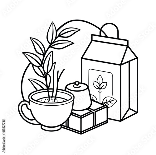 Herbal tea and relaxation box outline design