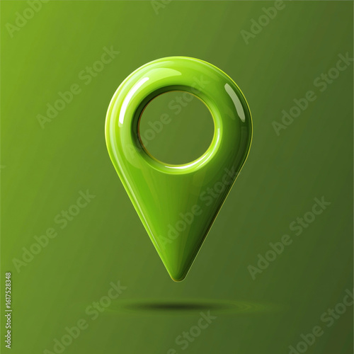 Shiny green map pin location marker floating on green background GPS icon navigation symbol
