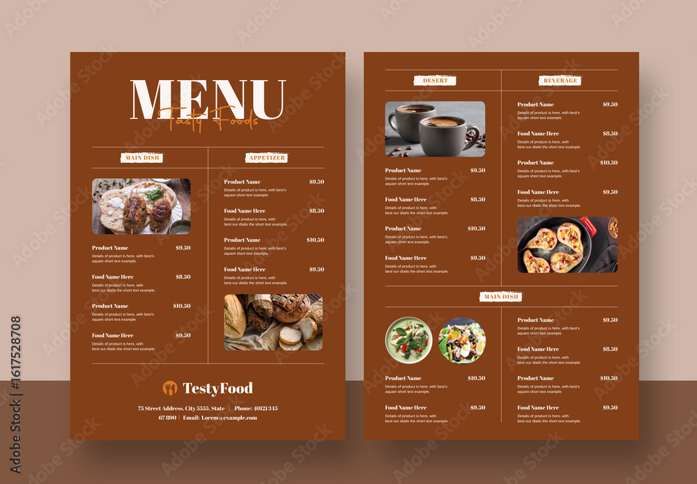 Brown Luxury Food Menu Design Layout Stock Template | Adobe Stock