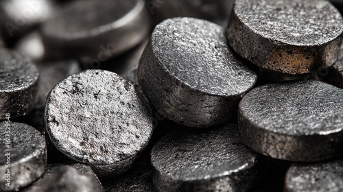 Shiny Nickel Metal Ore Coins with Silver Color, Close-Up Texture