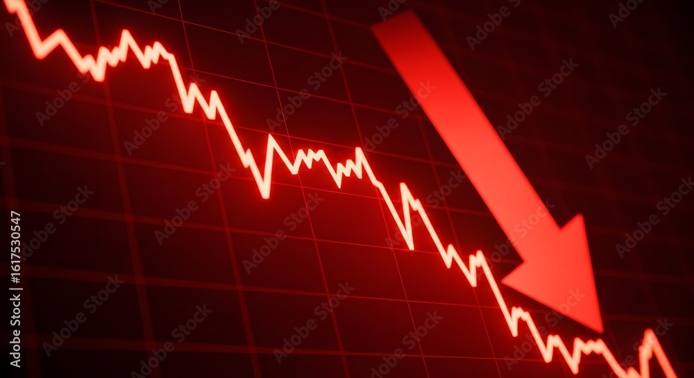 Naklejka premium Red arrow and chart showing stock market decline and financial crisis