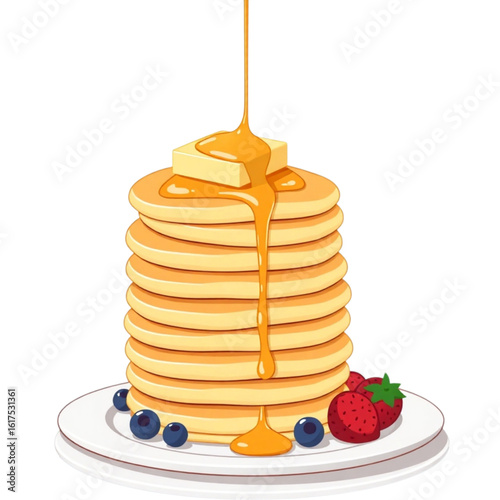 Stack of pancakes with butter and syrup