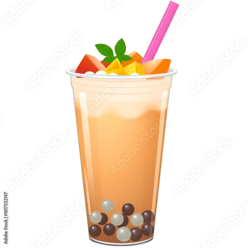 Boba drink with fruit toppings