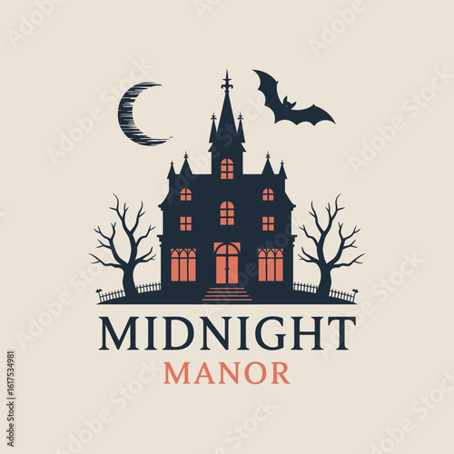 A beautifully detailed graphic of Midnight Manor with a striking moon, bat, and bare trees, evoking feelings of nostalgia and mystery in the listener.