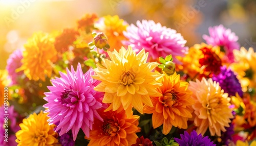 Vibrant Dahlia Bouquet in Sunlight