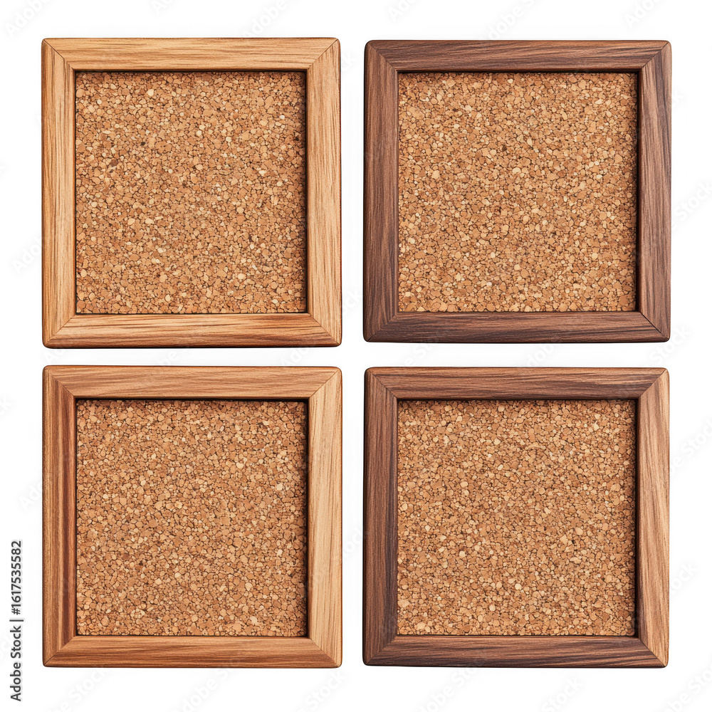 Fototapeta premium Four cork coasters isolated on transparent background