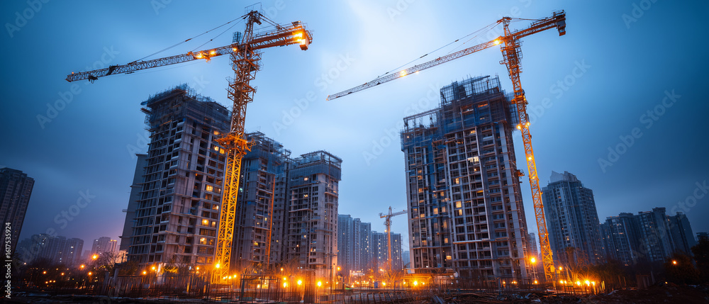 Fototapeta premium A massive construction site at dawn