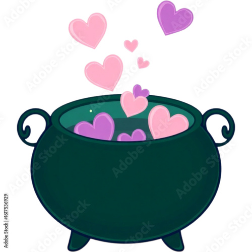 Tiny cauldron bubbling hearts