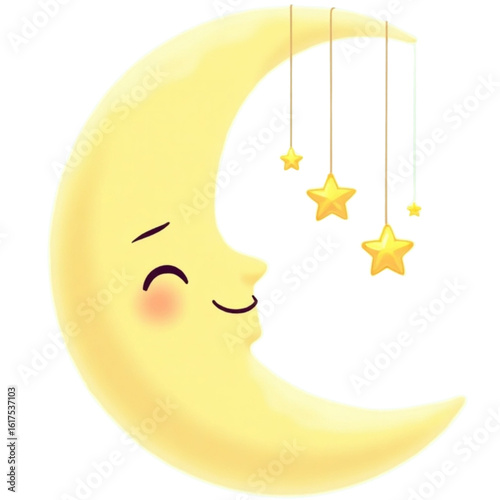 Crescent moon with dangling stars