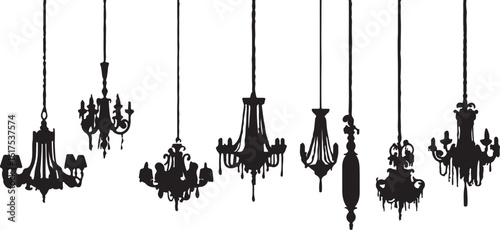 Elegant Chandelier Silhouettes: Decorative Lighting Vector Illustration