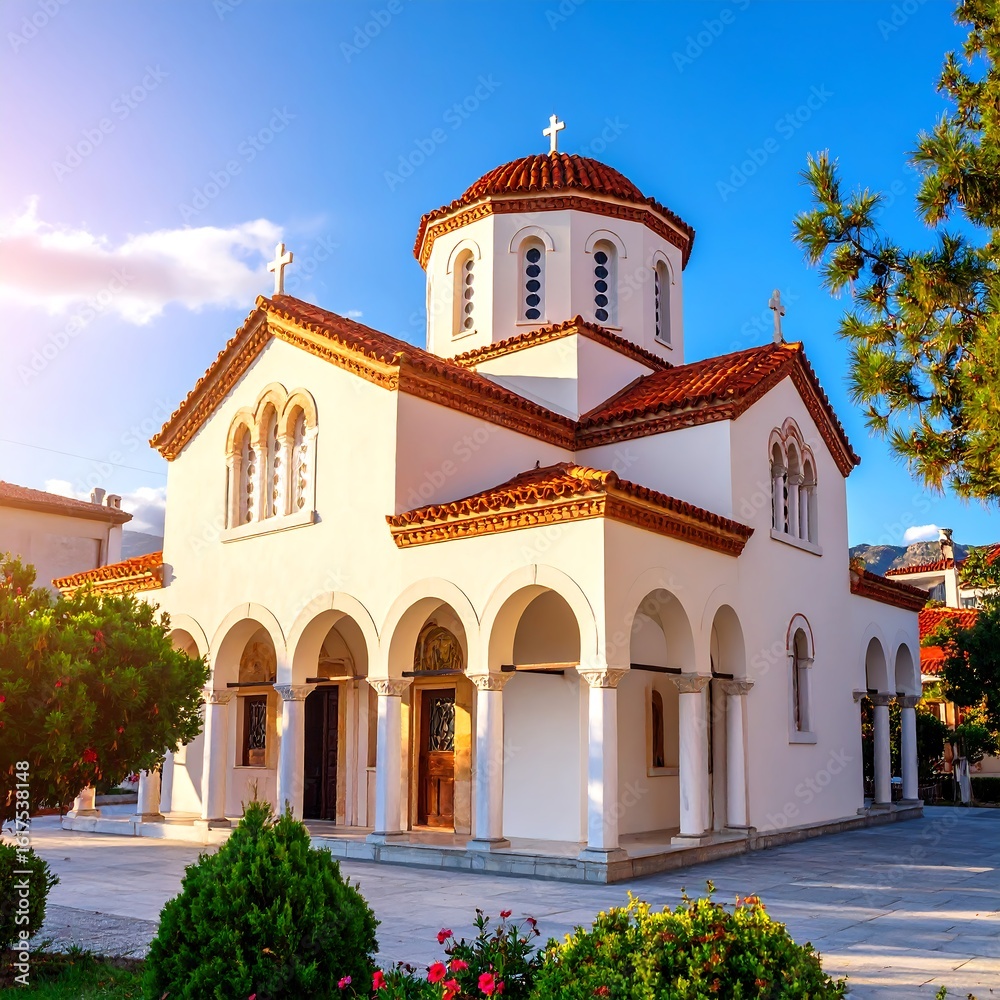 Fototapeta premium Greek Orthodox church at sunrise