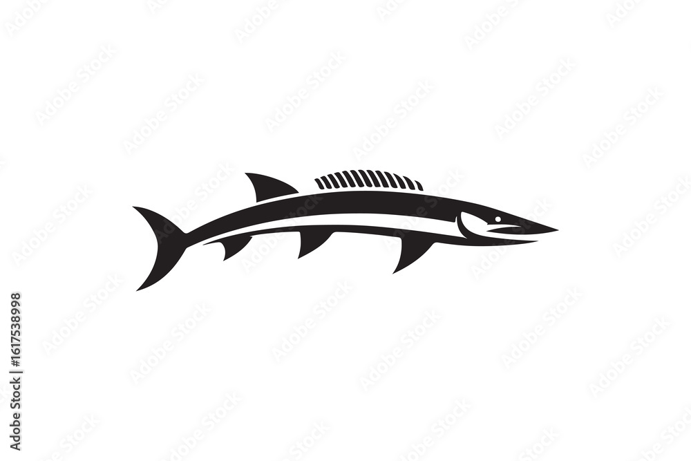 Fototapeta premium Black Barracuda Silhouette on White Background