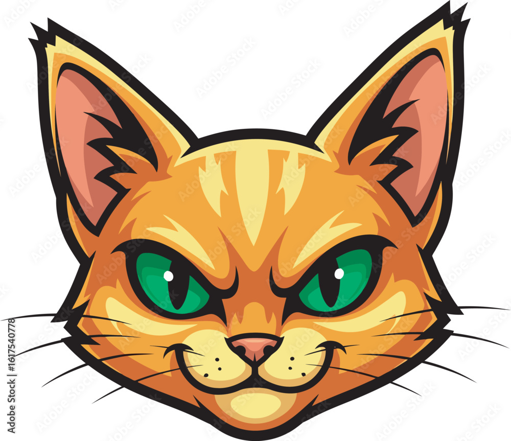 Obraz premium A cartoon illustration of an orange cat with a mischievous expression, showing its teeth.