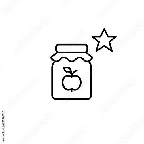 Apple jam and star. Quality farmers preserves. Fresh local market groceries. Pixel perfect, editable stroke vector icon