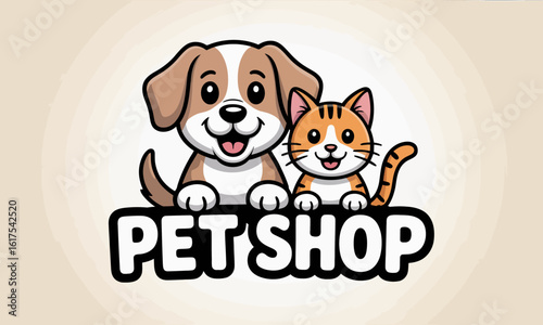 This delightful logo captures a joyful dog and cat design that embodies friendliness and fun, making it ideal for a pet shop, inviting pet owners into a vibrant community atmosphere.