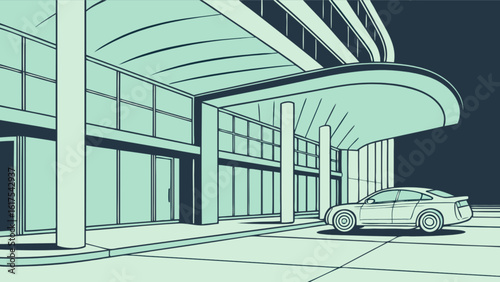 Hotel entrance with car vector illustration modern architecture building facade travel and tourism design vector