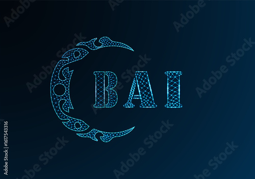 Low poly letter logo BAI design. BAI letter logo low poly vector design on blue color gradient background. BAI logo low poly design