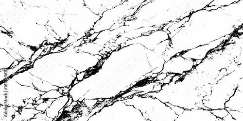  High-contrast, black and white abstract marble pattern with sharp, fractured dark veins on a pristine white background, natural stone texture.
