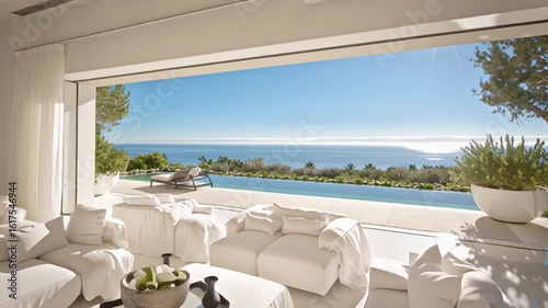 Elegant Modern Living Room With Ocean View and Natural Light Generative AI