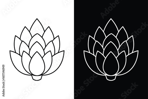 Single Artichoke Illustration. Modern Line Drawing Style on Monochrome Background