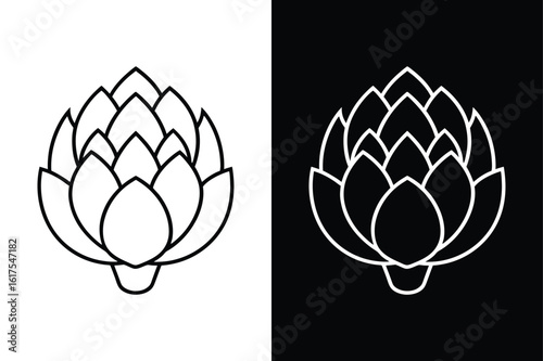 Simple Artichoke Drawing. Line Art Style with Petals and Stem Detail