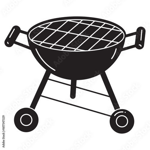 Simple black and white illustration of a portable charcoal barbecue grill for outdoor cooking