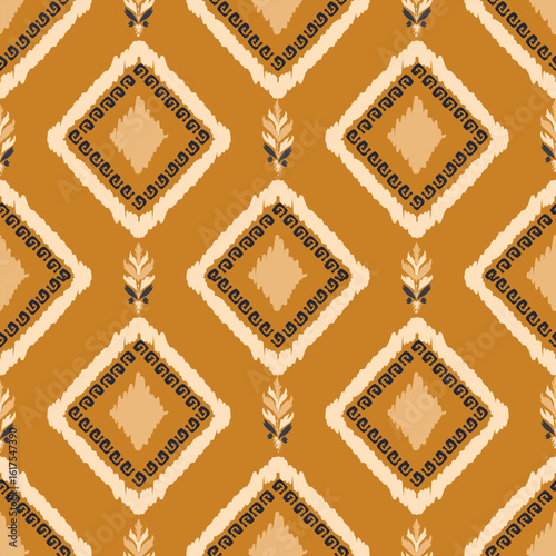 Ikat pattern hand drawn brown  tone, Motif ethnic floral seamless textil, embroidery, print striped ornament floral, pattern, design for wrapping, silk, scarf, background, textile