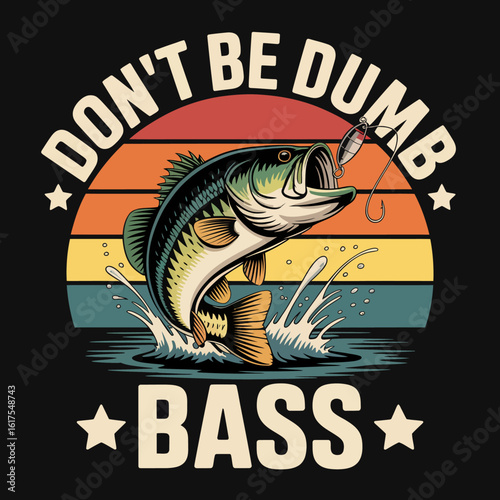 This lively bass fish graphic features dynamic water splashes with a catchy phrase that captures the excitement and energy of the fishing experience.